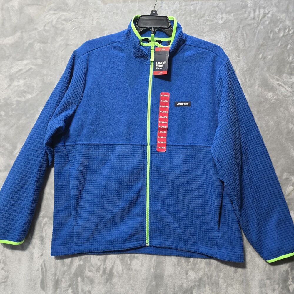 NWT Lands’ End Men’s Long Sleeve Fleece Full Zip Jacket XL Bright Blue Green Zip
